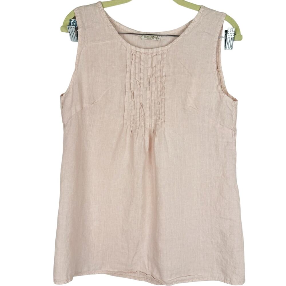 laura bianchi Light Pink Sleeveless 100% Linen Lightweight‎ Pleated Top Sz Large